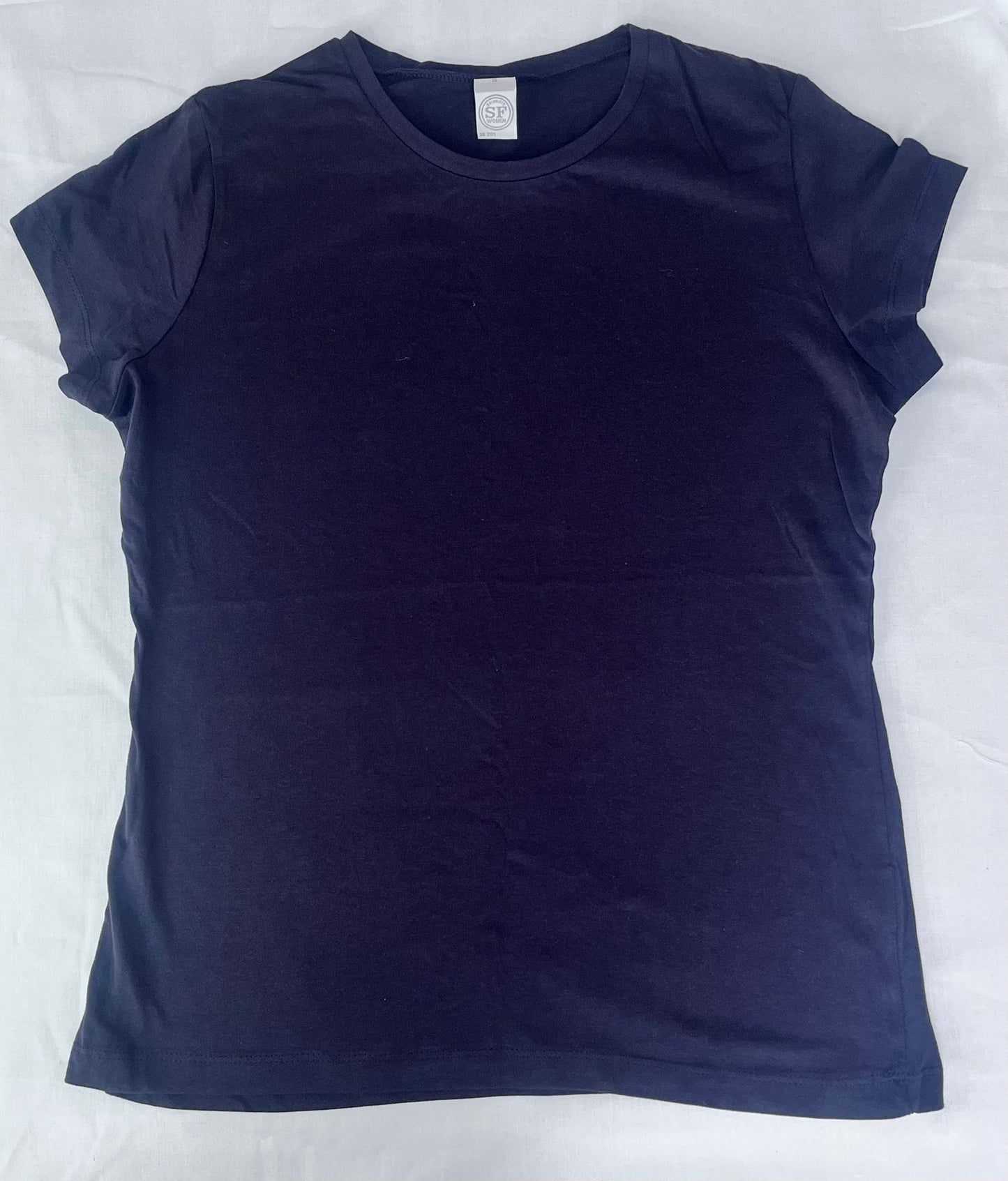 Ladies cotton crew neck t-shirt short sleeve top navy blue