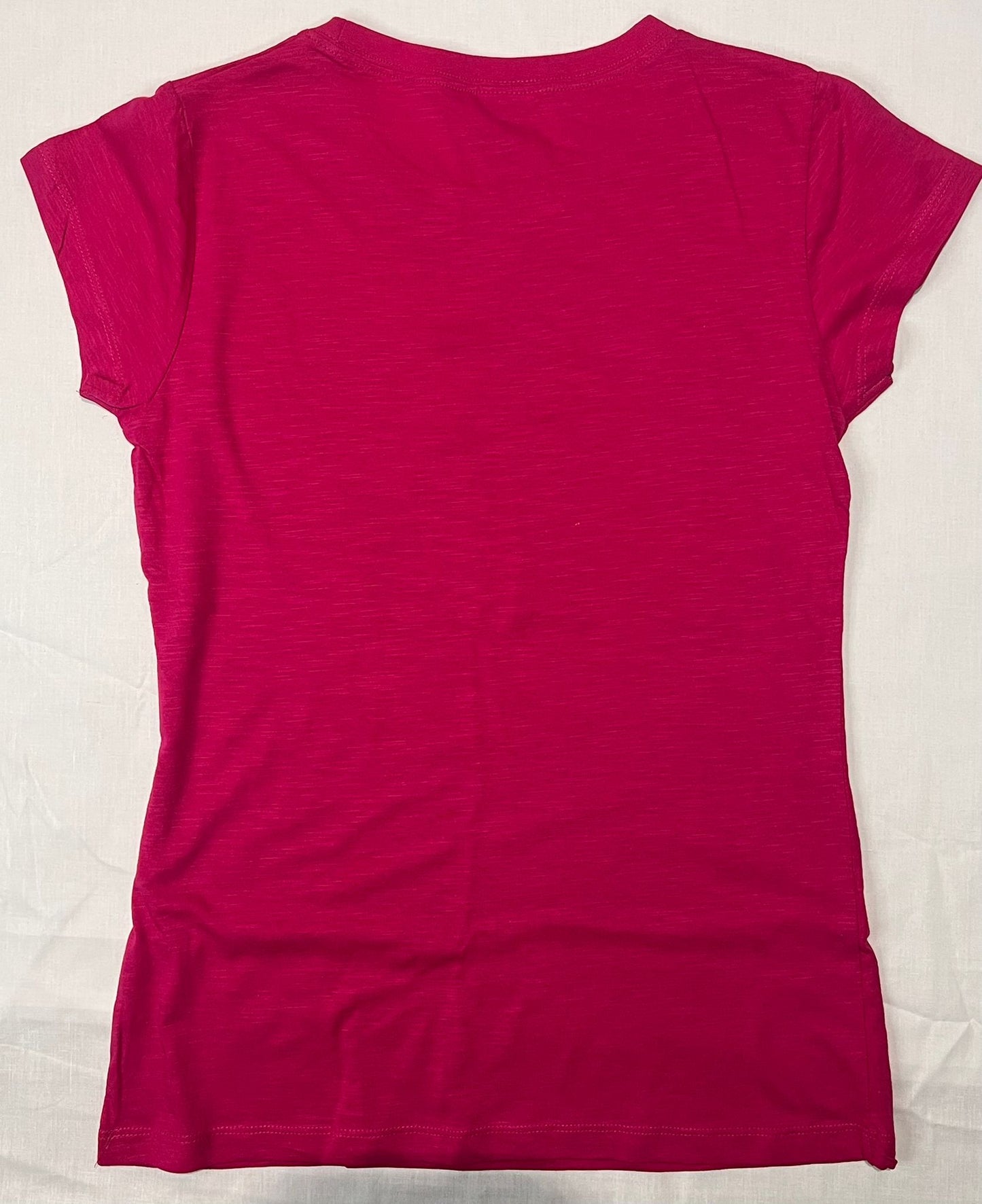 Ladies cotton crew neck t-shirt short sleeve top Bright pink .